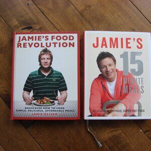 2 Jamie Oliver Cookbooks Jamie's 15 Minute Meals and Jamie's Food Revolution